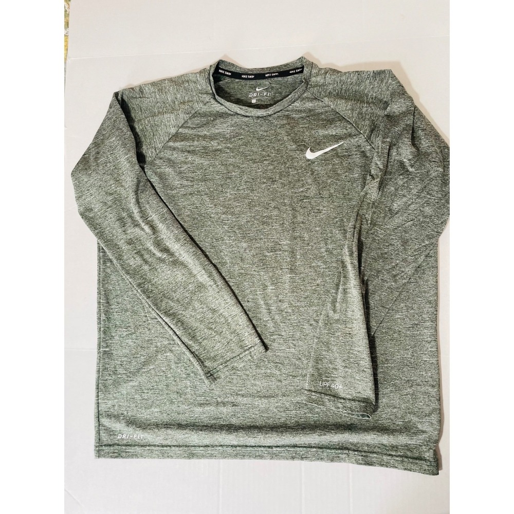 Nike Swim Mens Dri-FIT UPF 40+ Long Sleeve Rash Guard Heather Green Size M - Picture 6 of 6